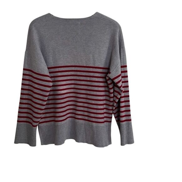 Loft Stripe V-Neck Long Sleeve Knit Pullover Sweater Gray Red Size Large - Picture 6 of 6